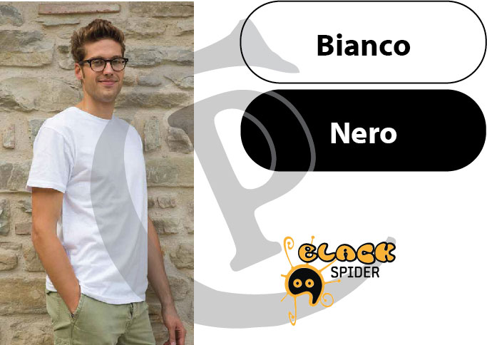 T-shirt personalizzate black spider, modello basic essential, colori: Bianco, Nero.