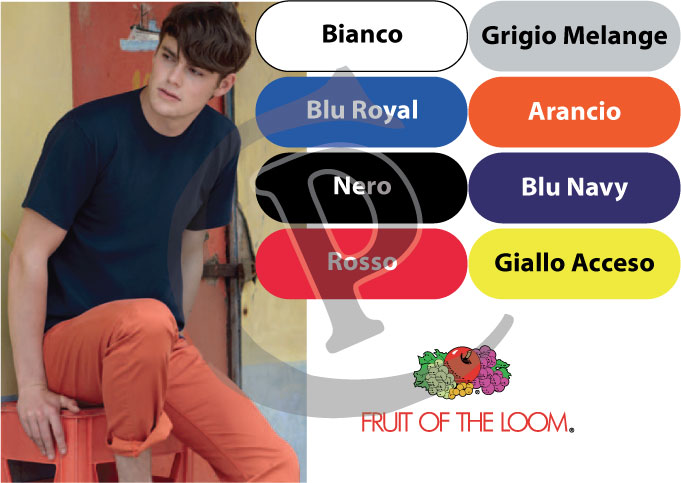 T-shirt Personalizzate Fruit of the Loom Heavy Cotton, Uomo, colori: Bianco, Nero, Grigio Melange, Blu Navy, Blu Royal, Rosso, Arancio, Giallo Acceso.