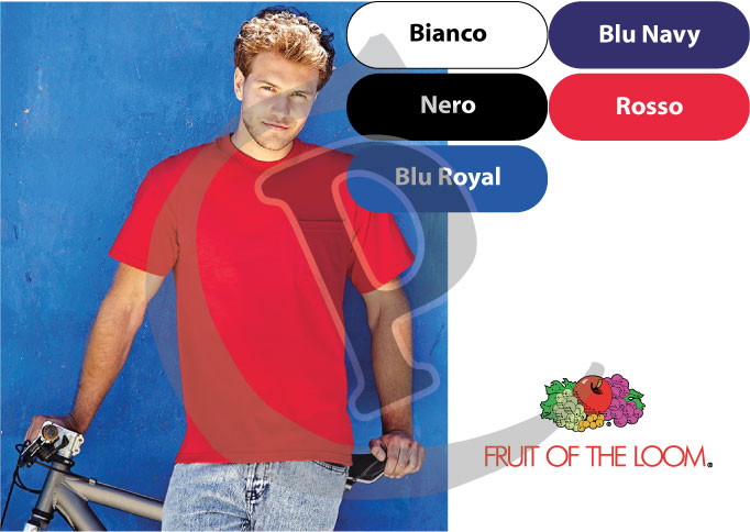 t-shirt personalizzate fruit of the loom heavy cotton Uomo con taschino. Colori: Bianco, Blu Navy, Nero, Rosso, Blu Royal.