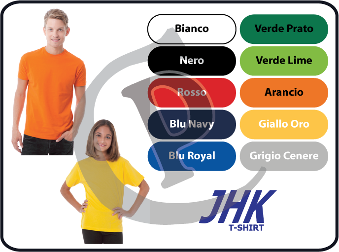 T-shirt Personalizzate jkh ocean, colori: Bianco, Nero, Rosso, Blu Navy, Blu Royal, Verde Prato, Verde Lime, Arancio, Giallo Oro, Grigio Cenere.